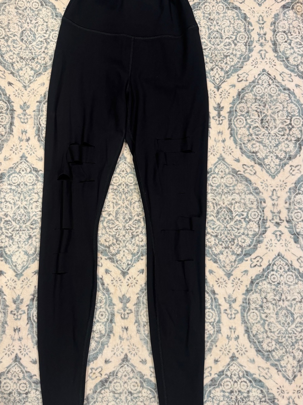 ALO Yoga Black High-Rise  Ripped Leggings - Picture 2 of 5